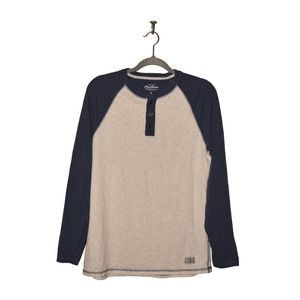 FLAG & ANTHEM $78 Long Sleeve Henley Shirt‎ Navy/Light Heather Gray Men's Medium